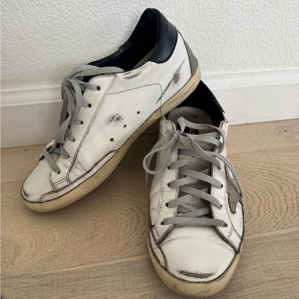 Golden Goose White and Black Athletic Shoes